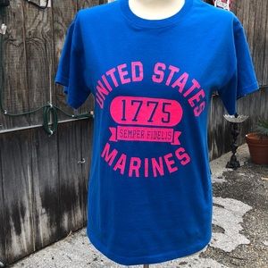 Marine T-shirt Blue with Pink Letting Size Small (unisex)